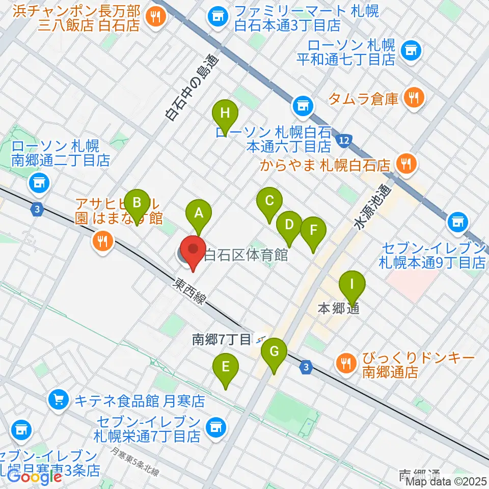 札幌市白石区体育館周辺のカフェ一覧地図