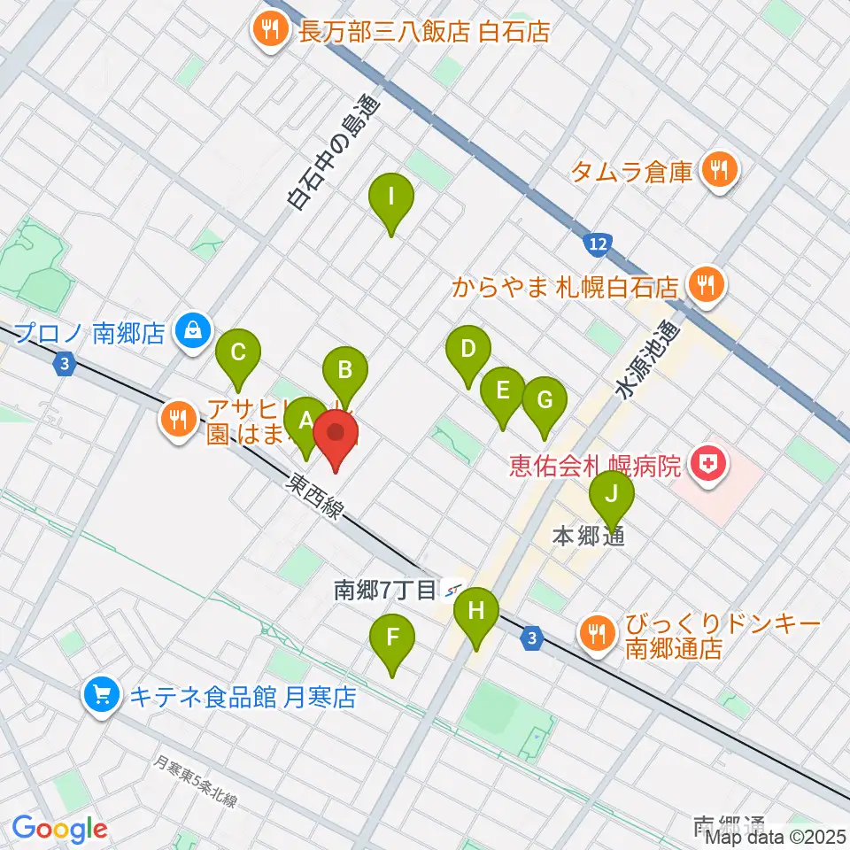 札幌市白石区体育館周辺のカフェ一覧地図