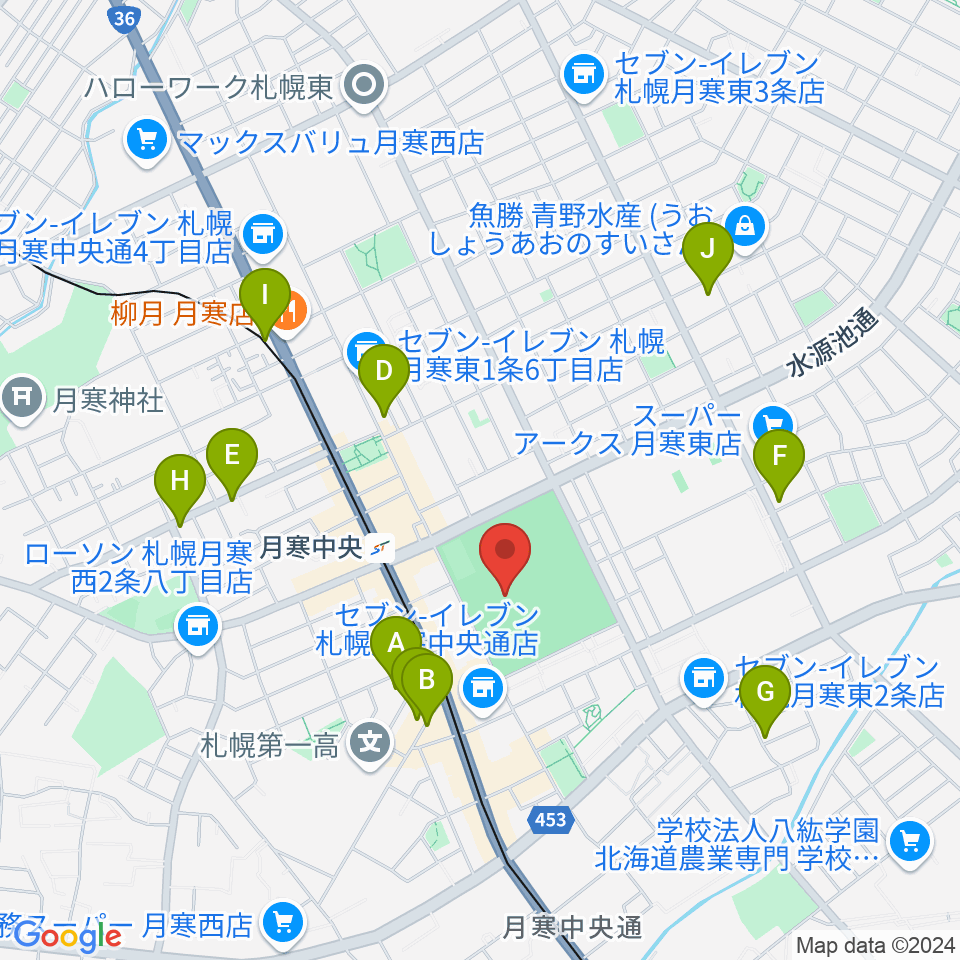 札幌市月寒体育館周辺のカフェ一覧地図