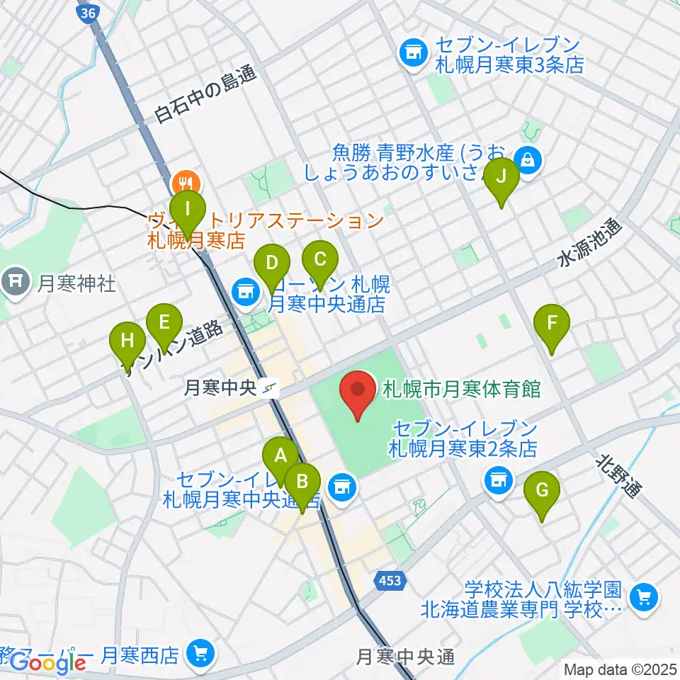 札幌市月寒体育館周辺のカフェ一覧地図