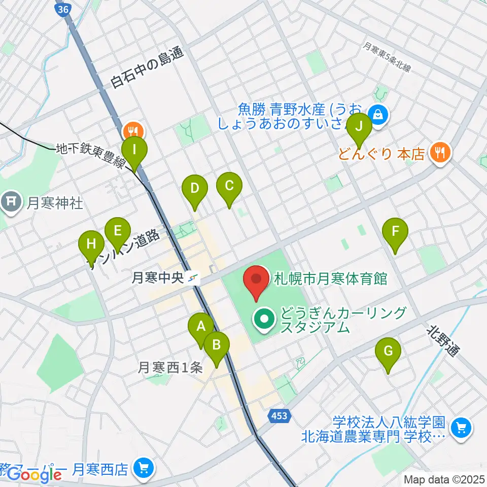札幌市月寒体育館周辺のカフェ一覧地図