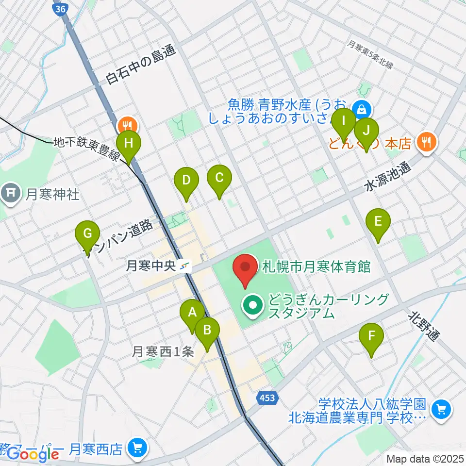 札幌市月寒体育館周辺のカフェ一覧地図