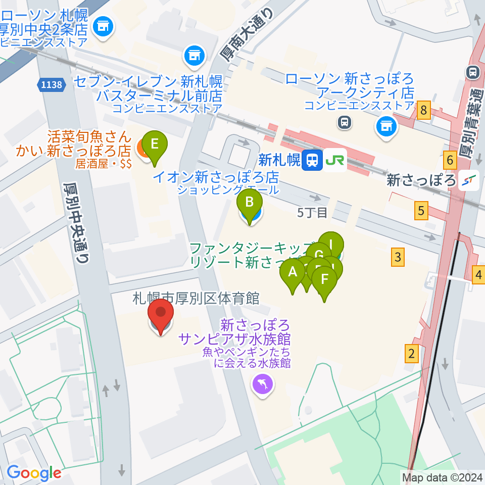 札幌市厚別区体育館周辺のカフェ一覧地図