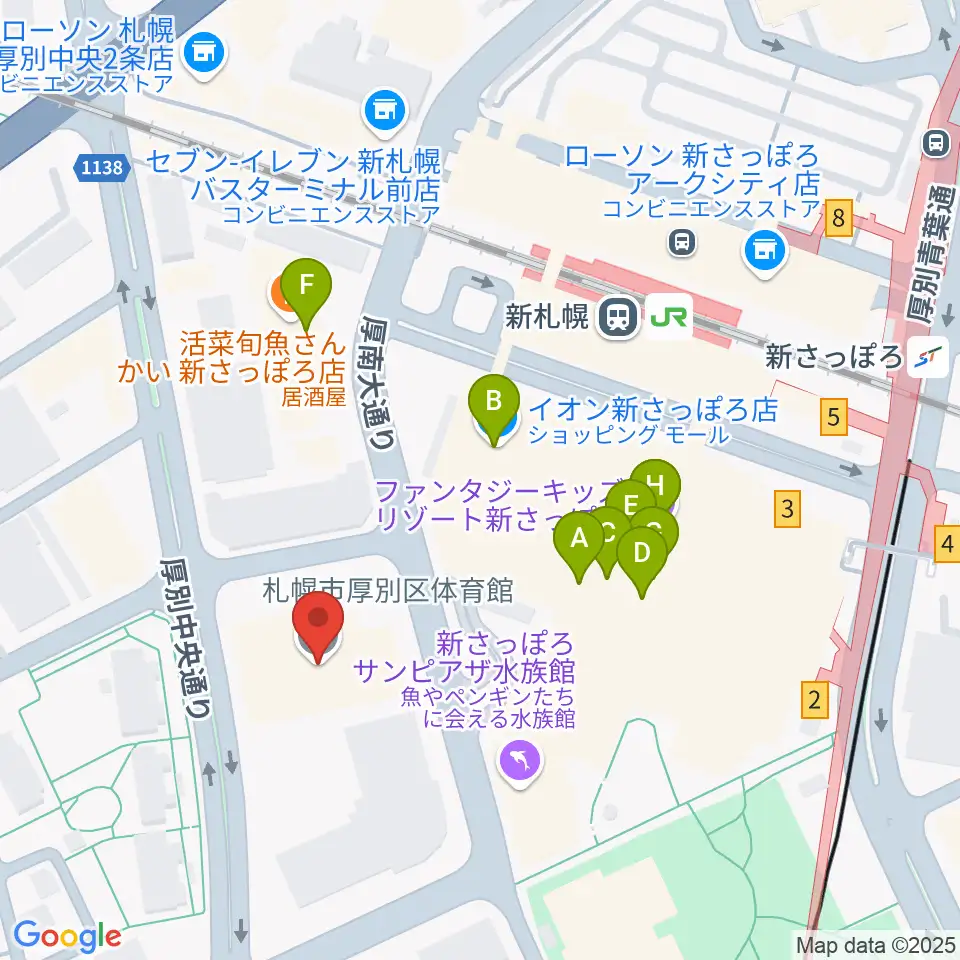 札幌市厚別区体育館周辺のカフェ一覧地図