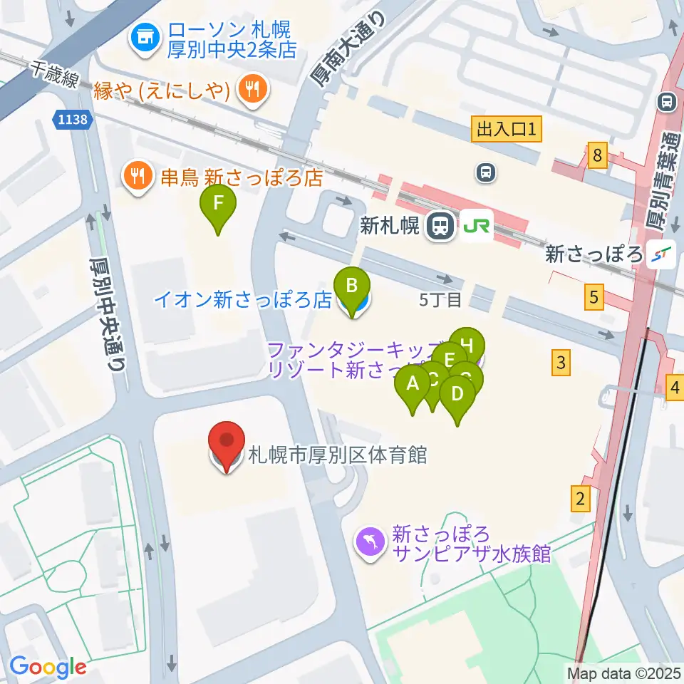 札幌市厚別区体育館周辺のカフェ一覧地図