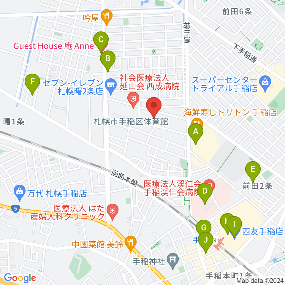 札幌市手稲区体育館周辺のカフェ一覧地図