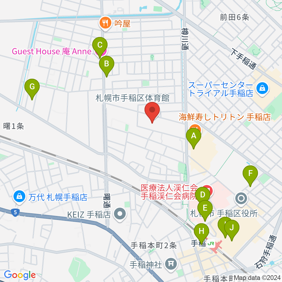 札幌市手稲区体育館周辺のカフェ一覧地図