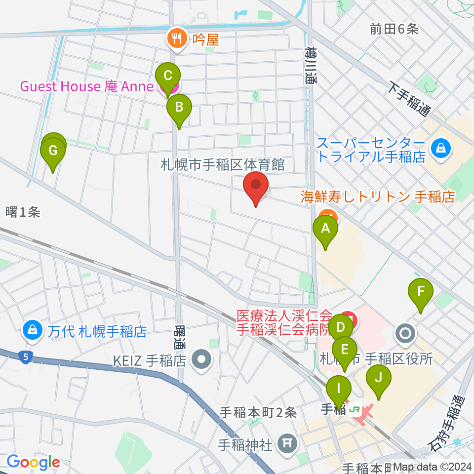 札幌市手稲区体育館周辺のカフェ一覧地図