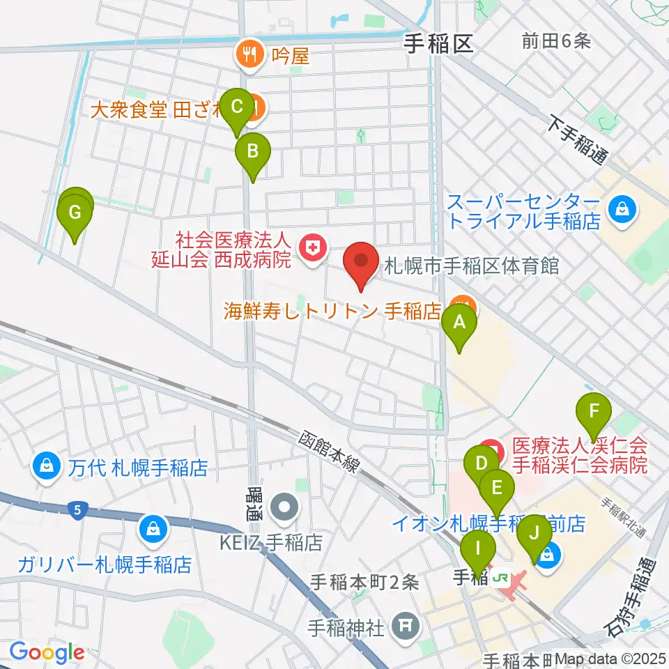 札幌市手稲区体育館周辺のカフェ一覧地図