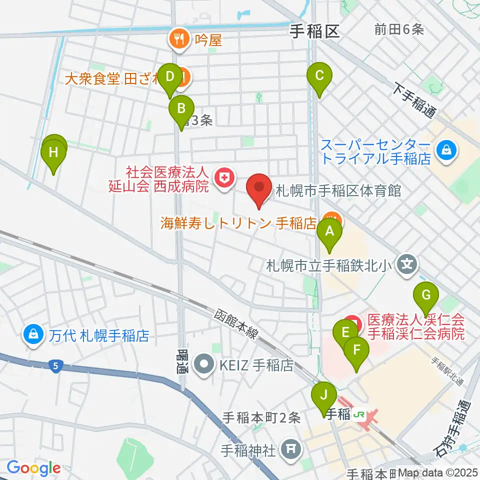 札幌市手稲区体育館周辺のカフェ一覧地図