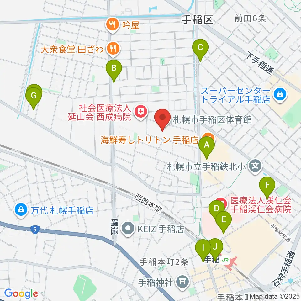 札幌市手稲区体育館周辺のカフェ一覧地図