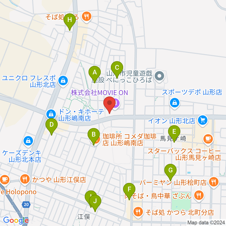 MOVIE ON やまがた周辺のカフェ一覧地図