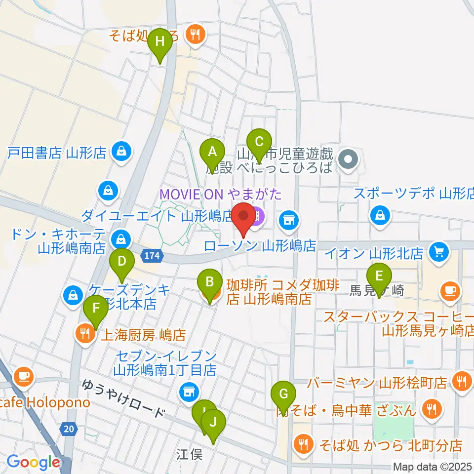 MOVIE ON やまがた周辺のカフェ一覧地図