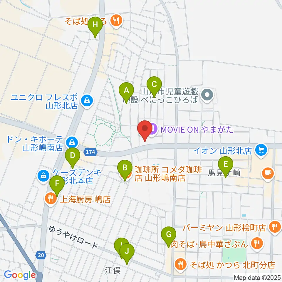 MOVIE ON やまがた周辺のカフェ一覧地図