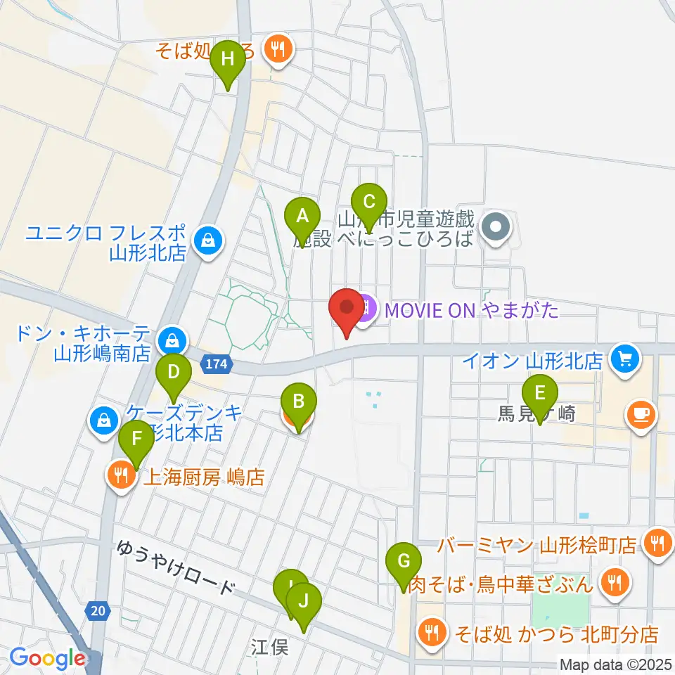 MOVIE ON やまがた周辺のカフェ一覧地図