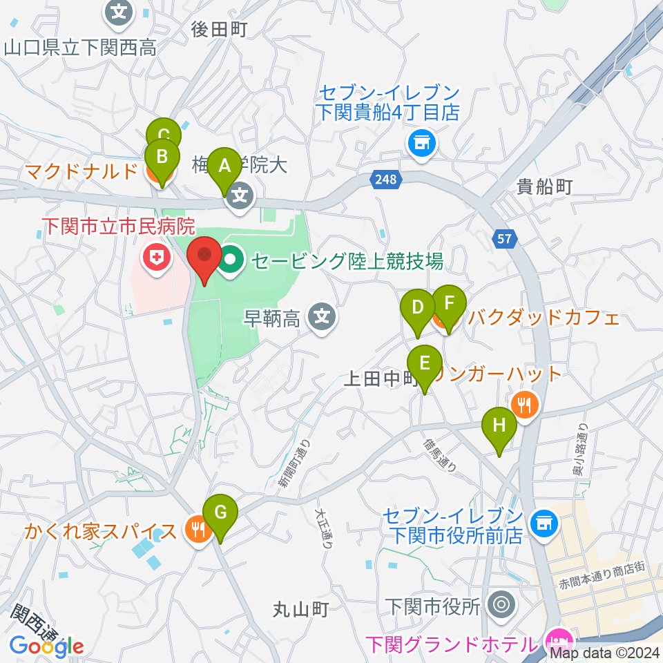 J:COMアリーナ下関周辺のカフェ一覧地図