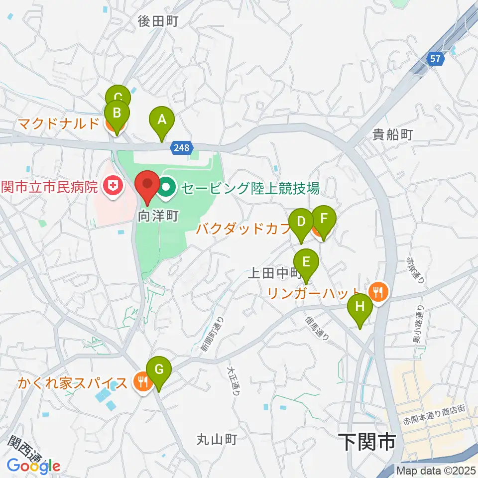 J:COMアリーナ下関周辺のカフェ一覧地図