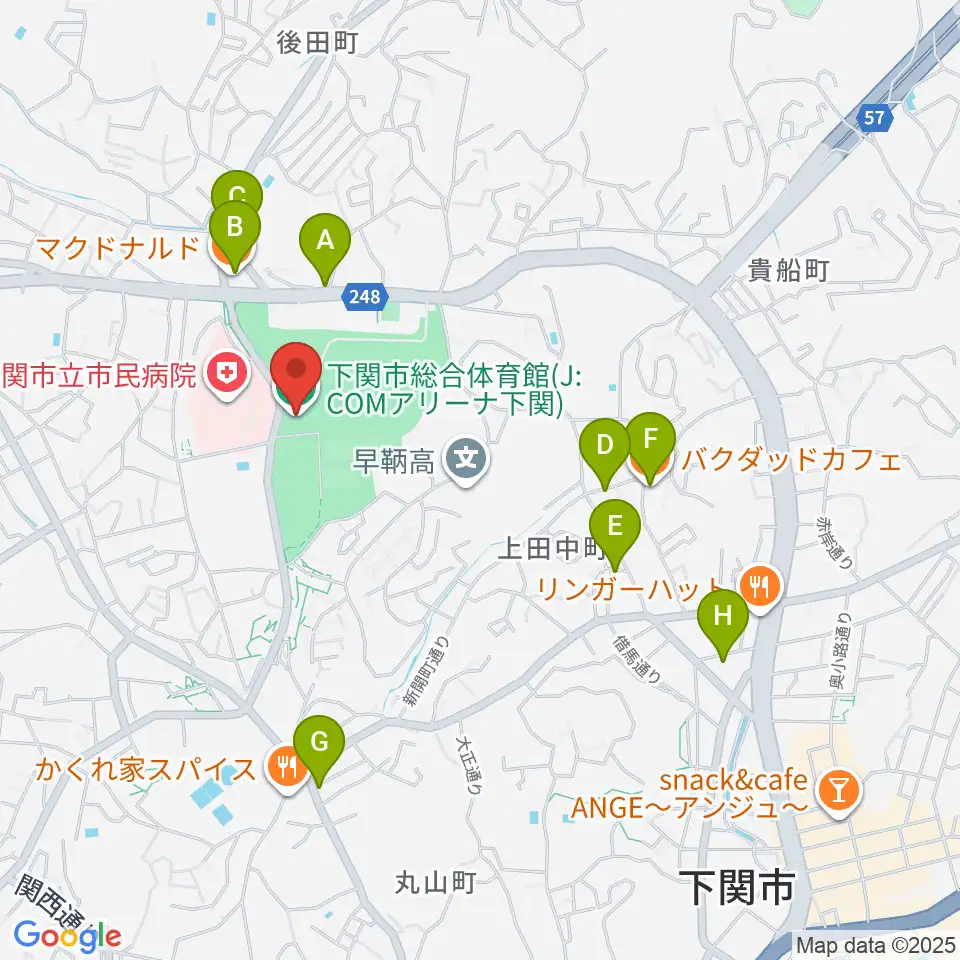 J:COMアリーナ下関周辺のカフェ一覧地図