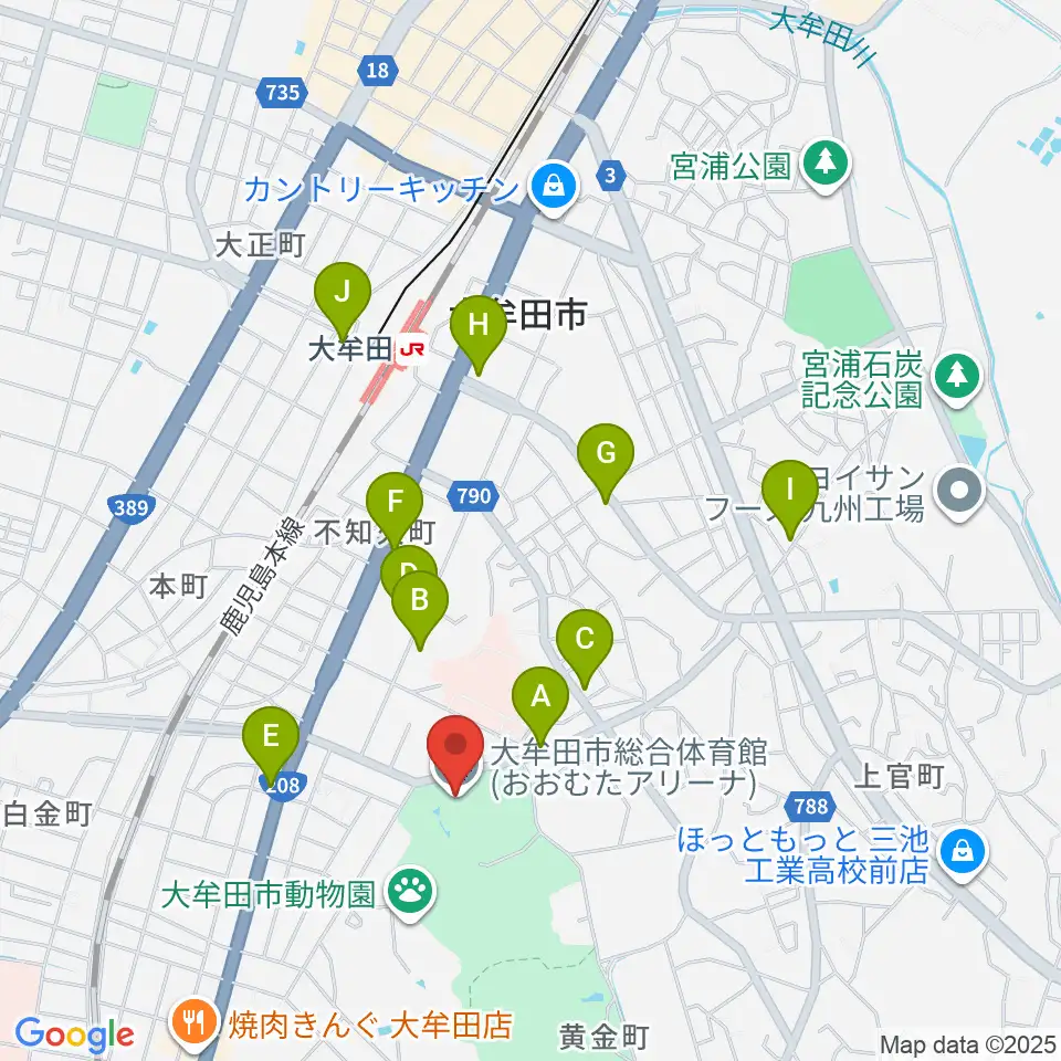 おおむたアリーナ周辺のカフェ一覧地図