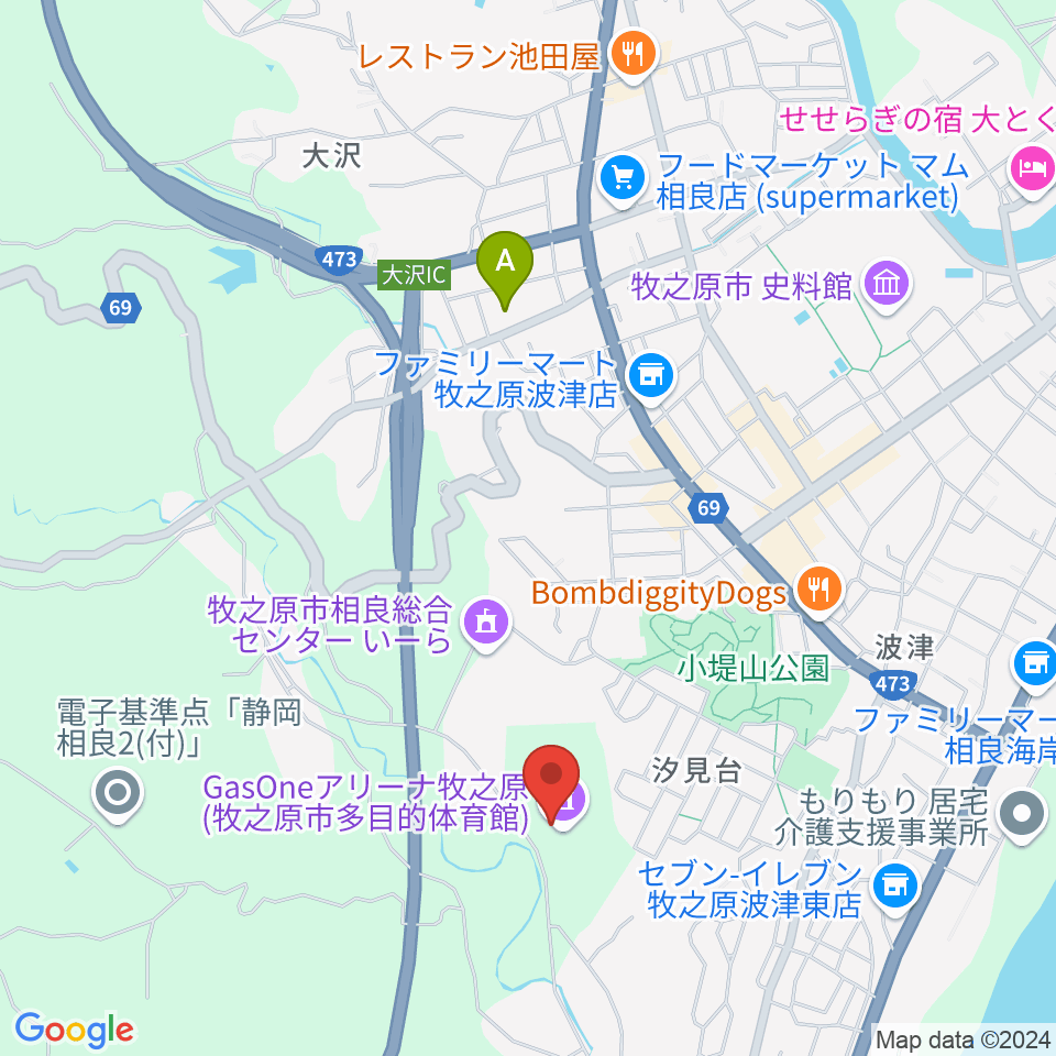 GasOneアリーナ牧之原周辺のカフェ一覧地図