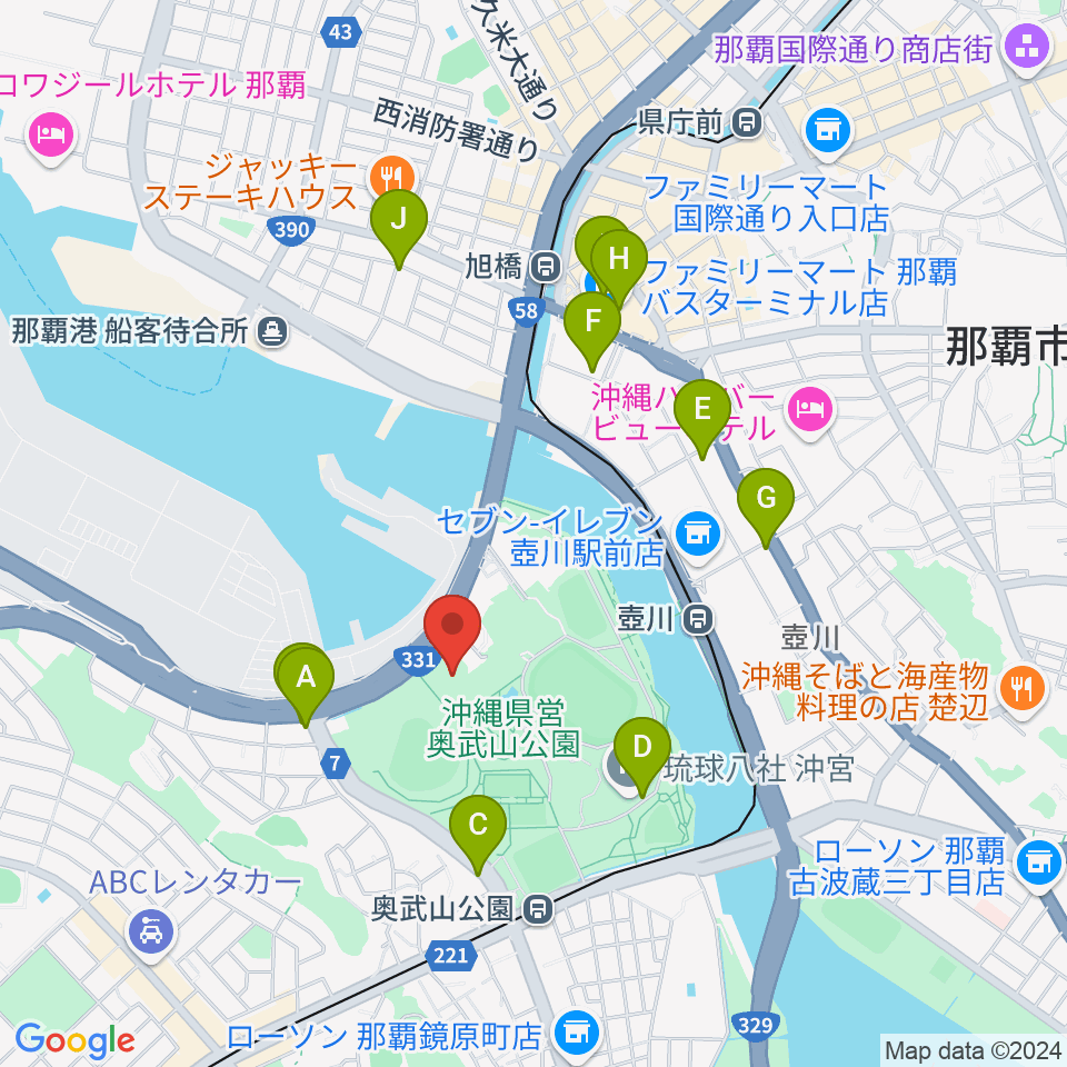 沖縄県立武道館周辺のカフェ一覧地図