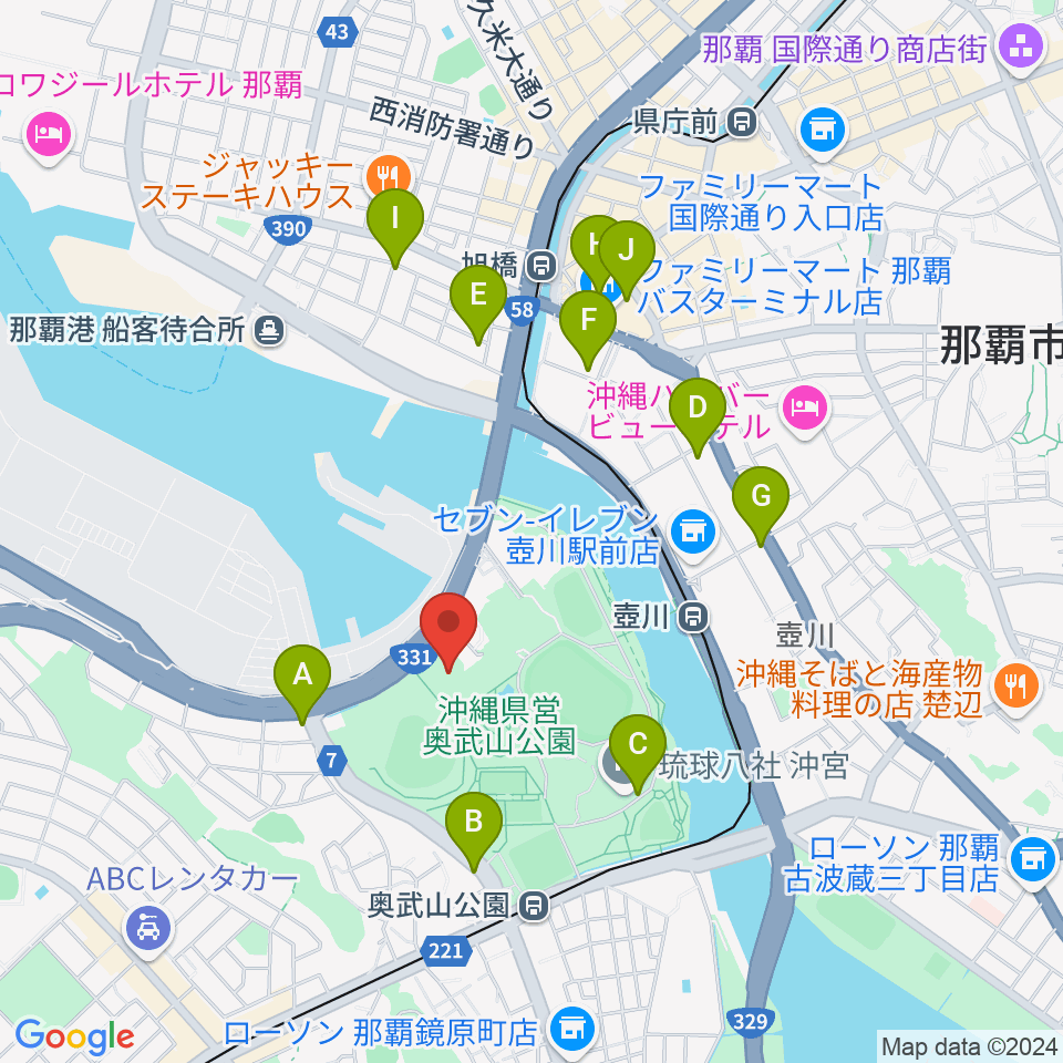 沖縄県立武道館周辺のカフェ一覧地図