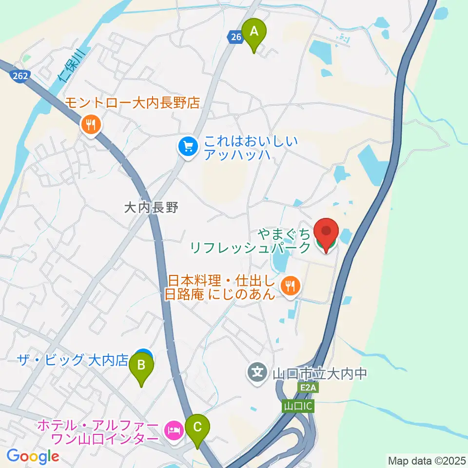 やまぐちリフレッシュパーク総合体育館周辺のカフェ一覧地図