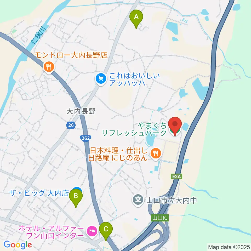 やまぐちリフレッシュパーク総合体育館周辺のカフェ一覧地図
