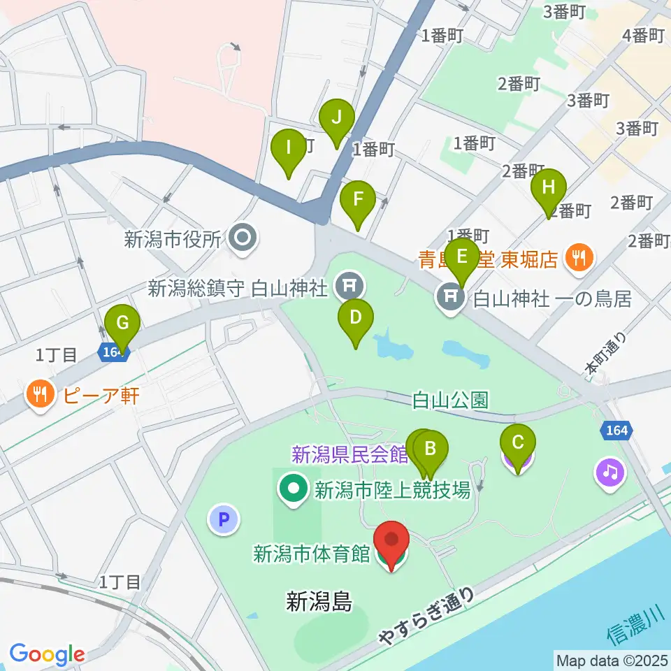 新潟市体育館周辺のカフェ一覧地図