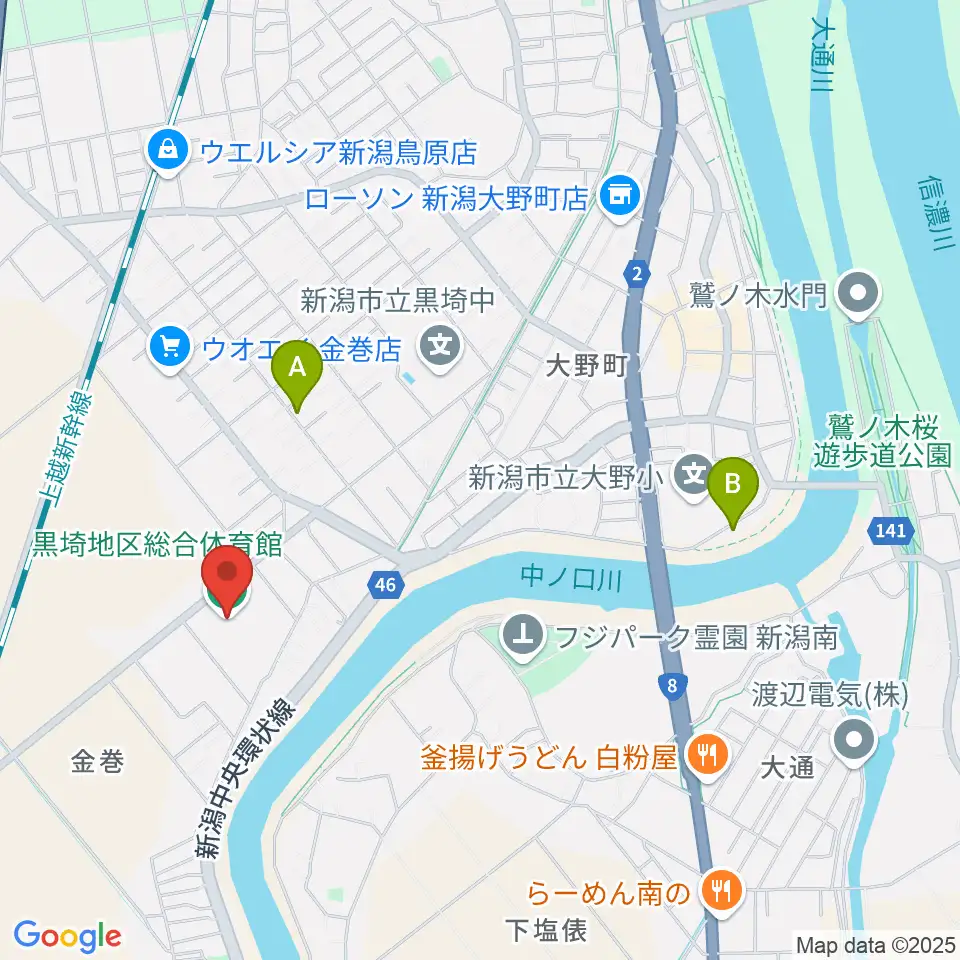 黒埼地区総合体育館周辺のカフェ一覧地図