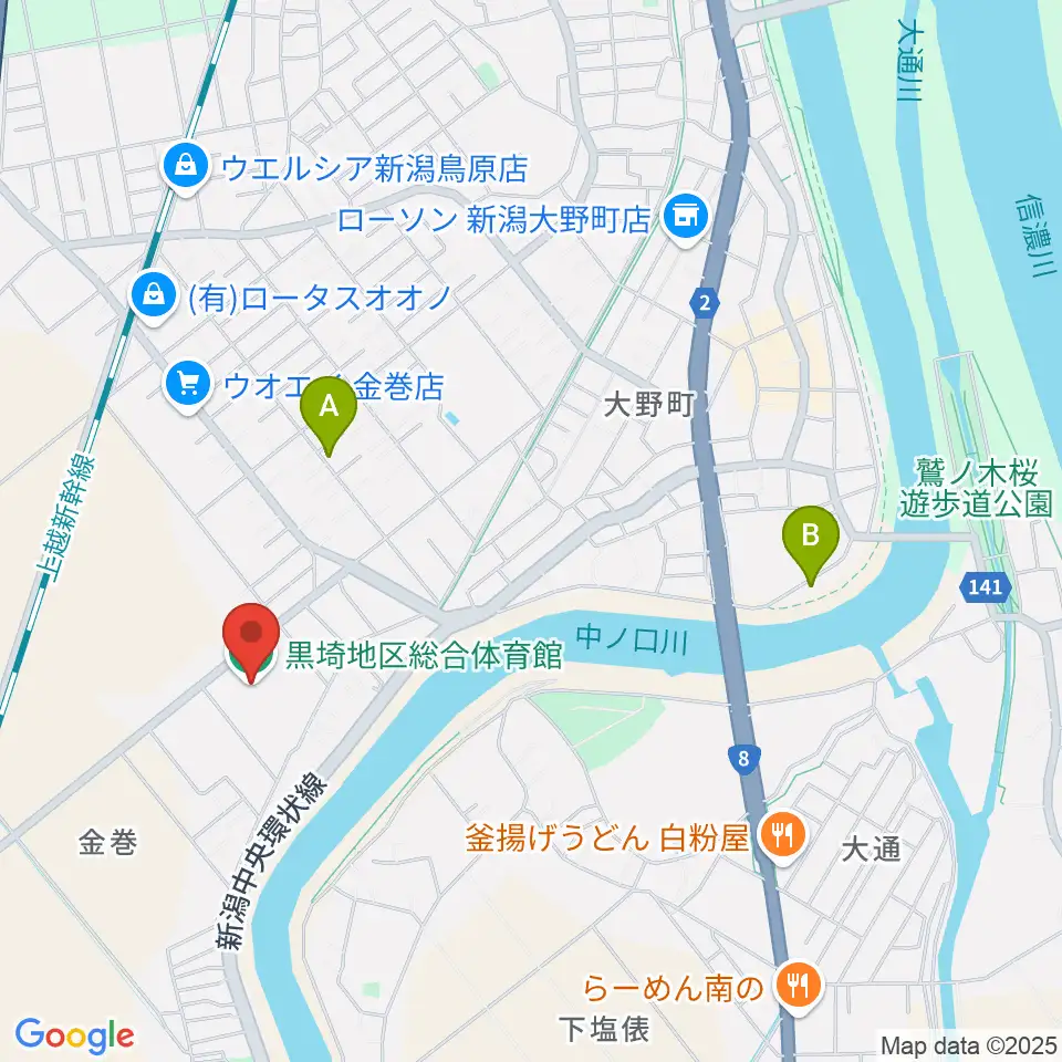 黒埼地区総合体育館周辺のカフェ一覧地図