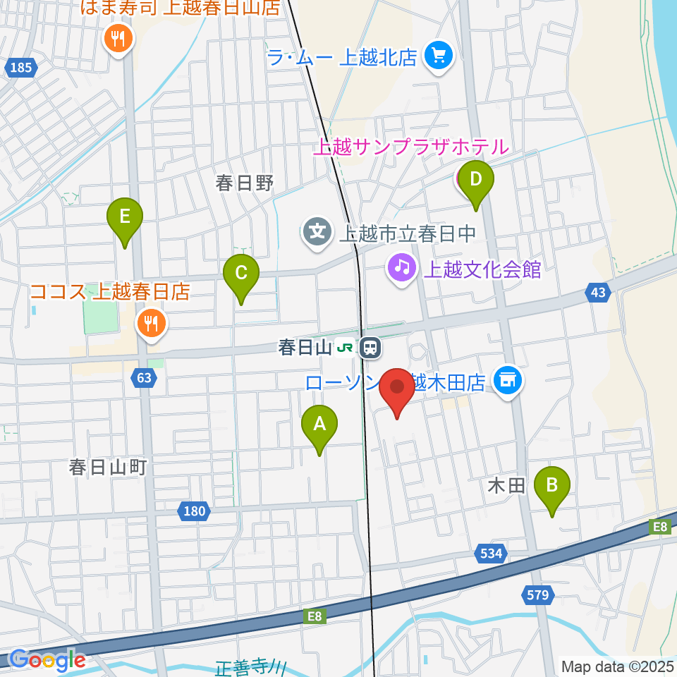 上越市総合体育館周辺のカフェ一覧地図