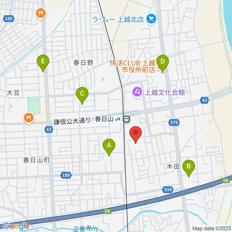 上越市総合体育館周辺のカフェ一覧地図