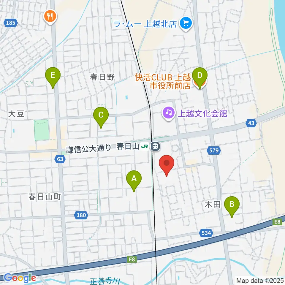 上越市総合体育館周辺のカフェ一覧地図