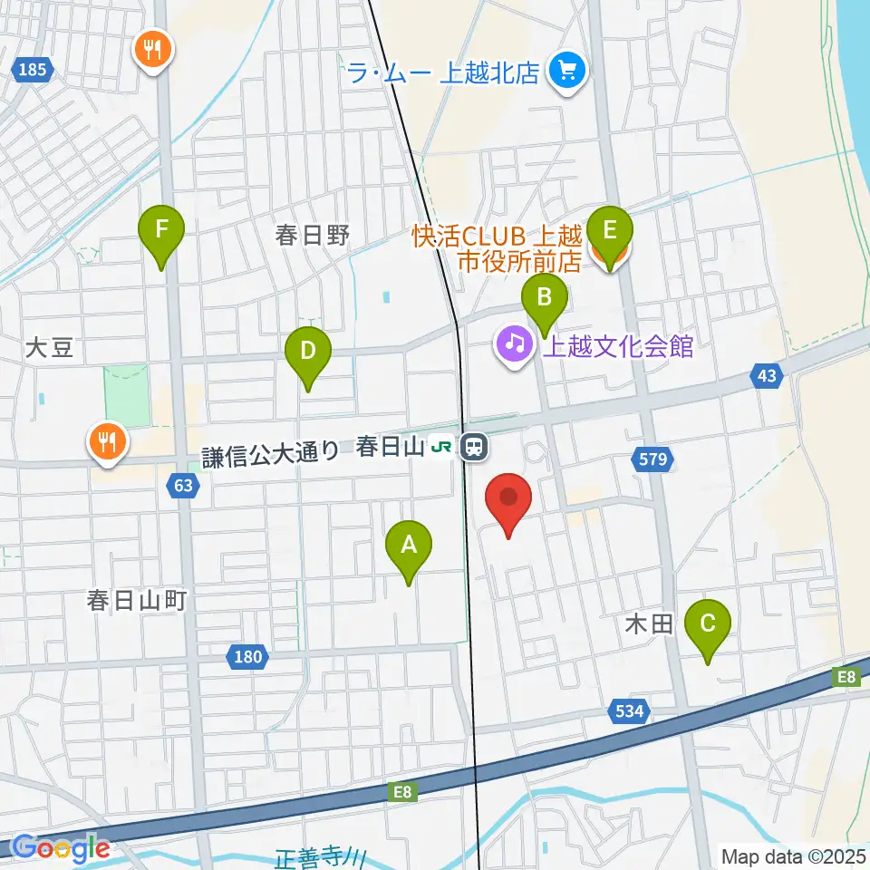 上越市総合体育館周辺のカフェ一覧地図