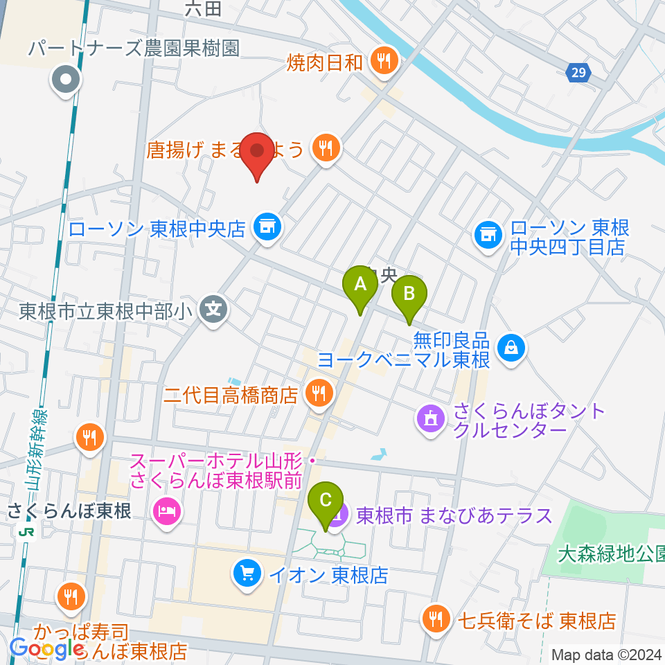 東根市中央運動公園体育館周辺のカフェ一覧地図