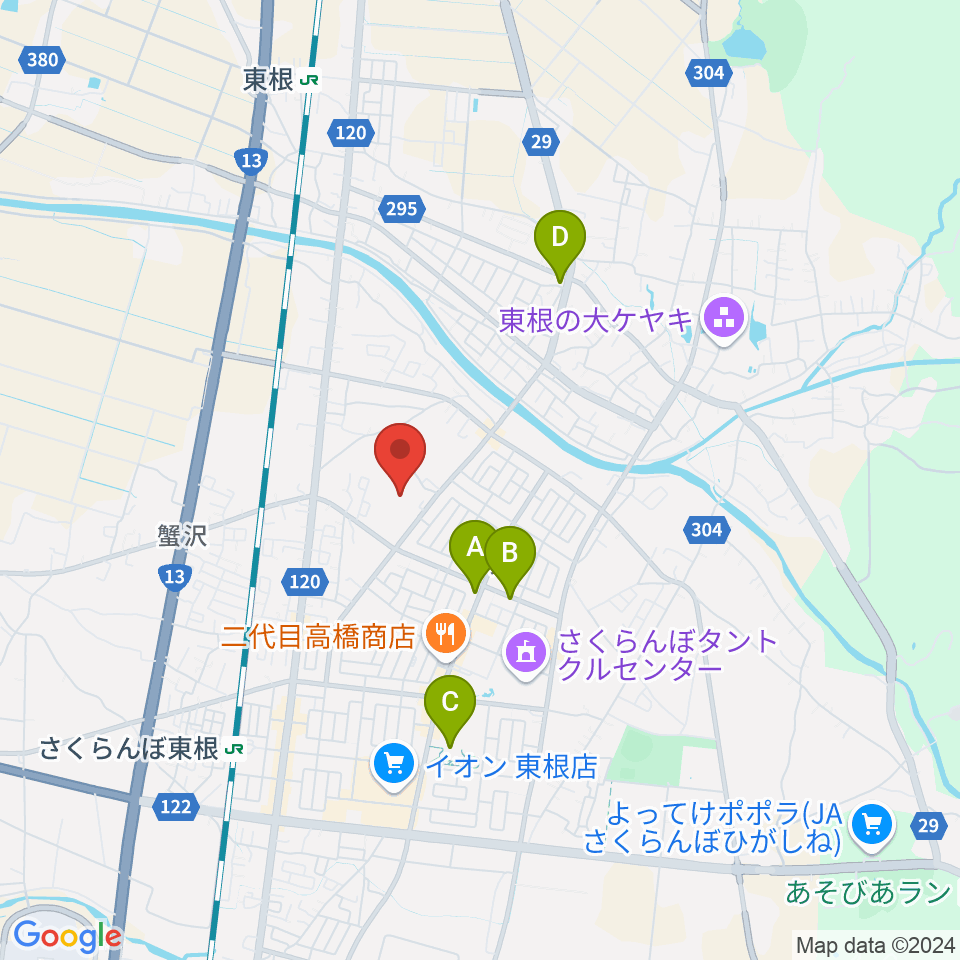 東根市中央運動公園体育館周辺のカフェ一覧地図