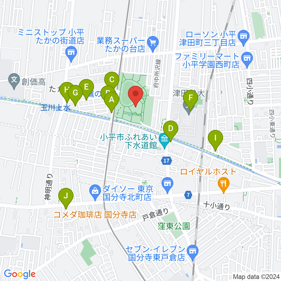 小平市民総合体育館周辺のカフェ一覧地図