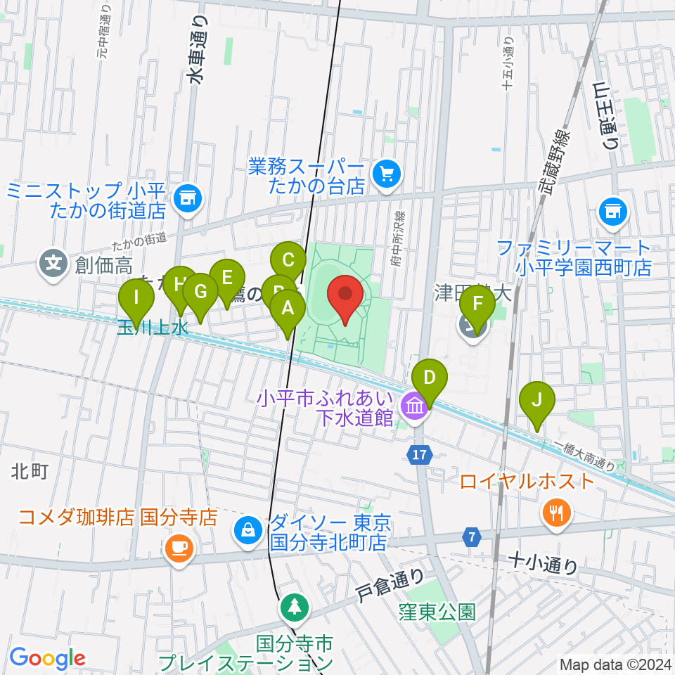 小平市民総合体育館周辺のカフェ一覧地図