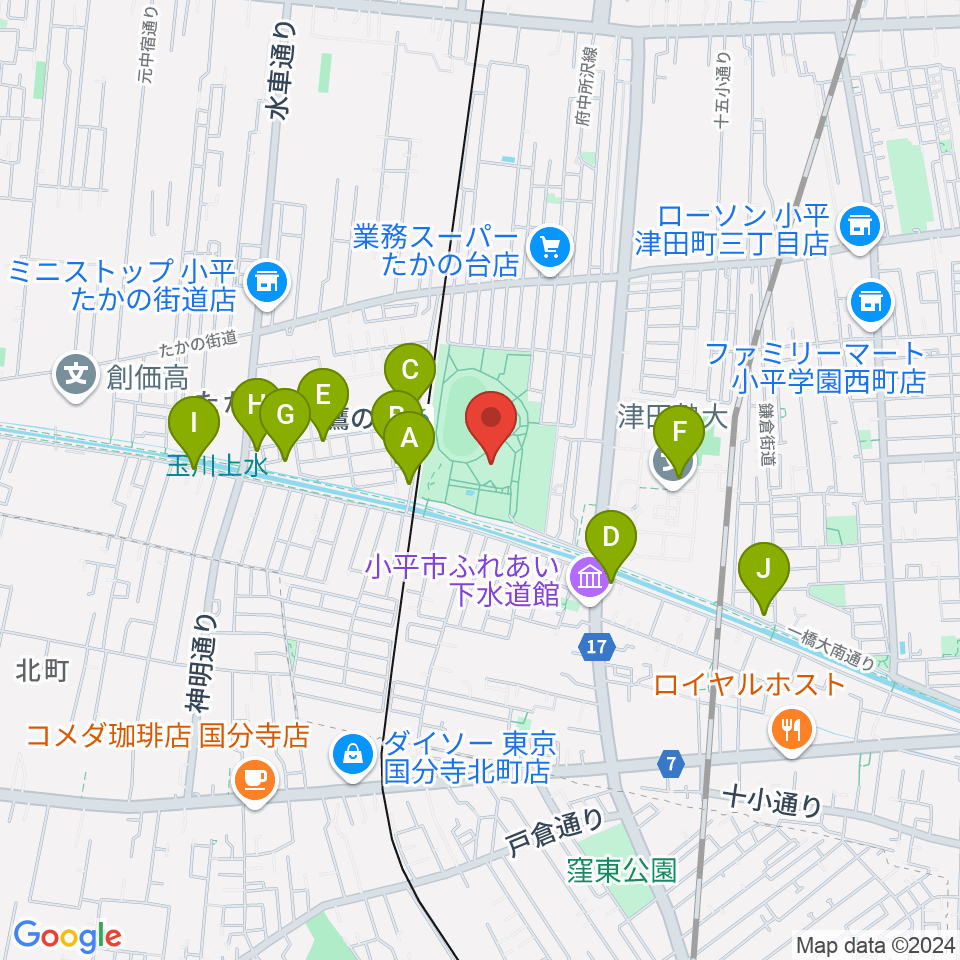 小平市民総合体育館周辺のカフェ一覧地図