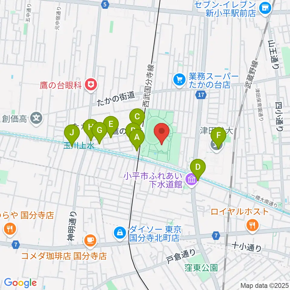 小平市民総合体育館周辺のカフェ一覧地図