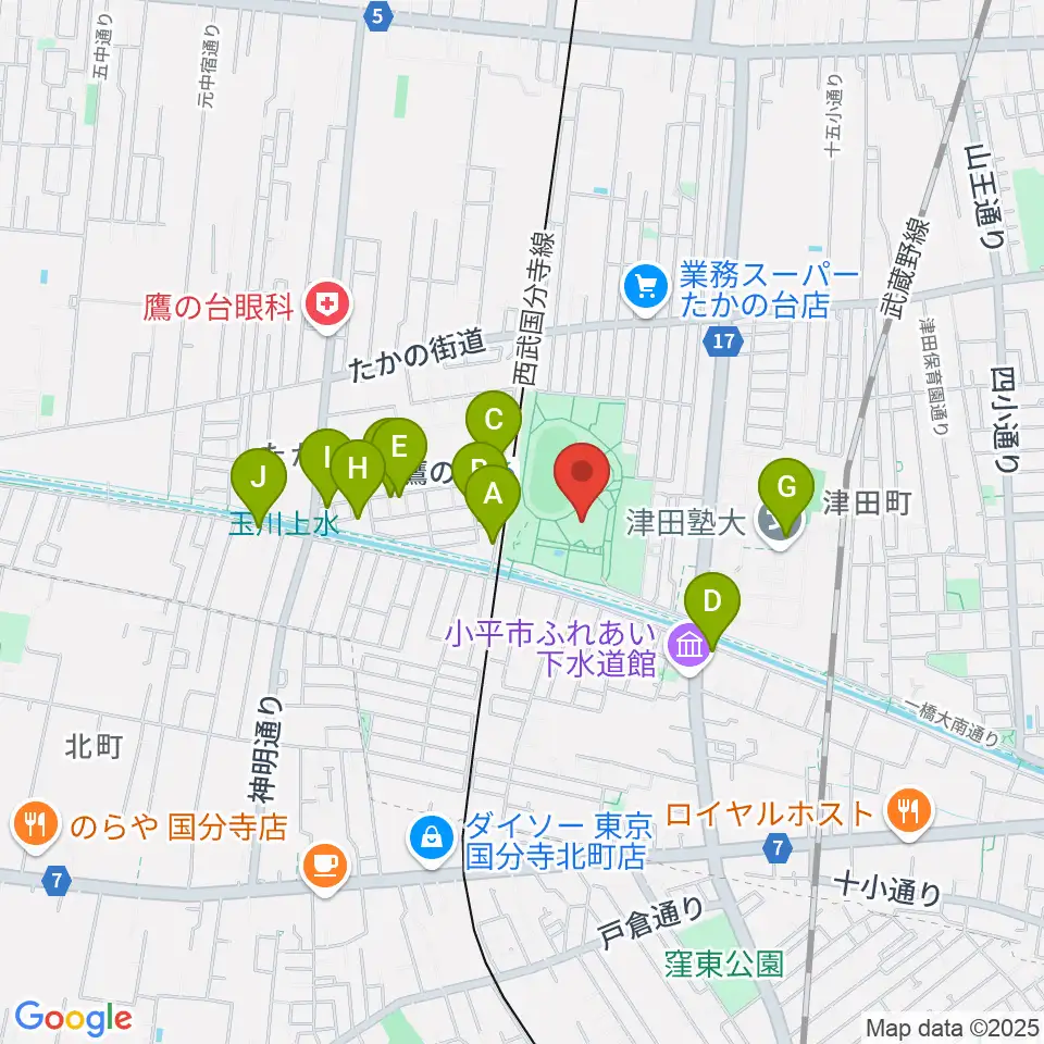 小平市民総合体育館周辺のカフェ一覧地図