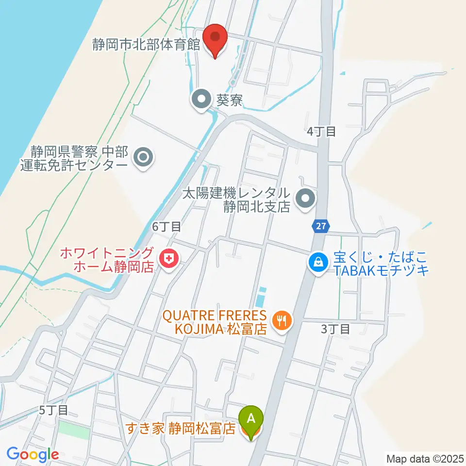 静岡市北部体育館周辺のカフェ一覧地図