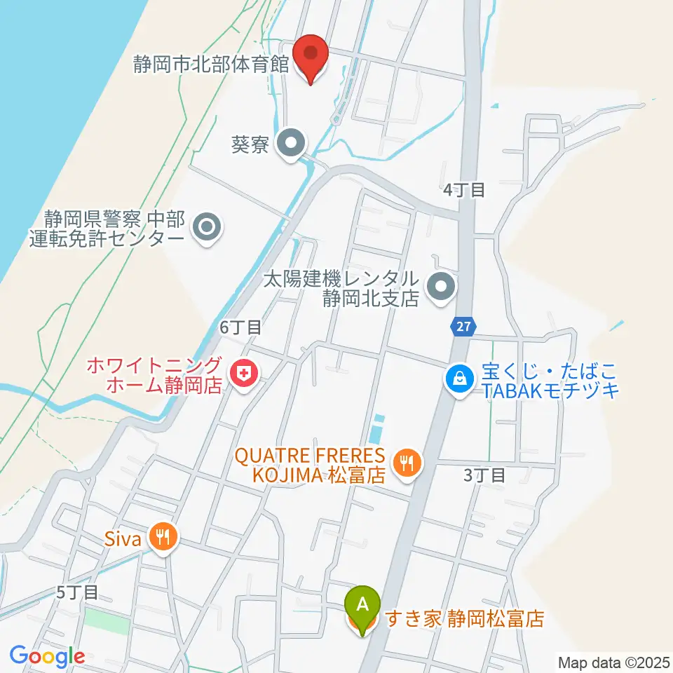 静岡市北部体育館周辺のカフェ一覧地図