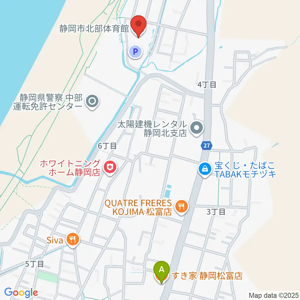 静岡市北部体育館周辺のカフェ一覧地図