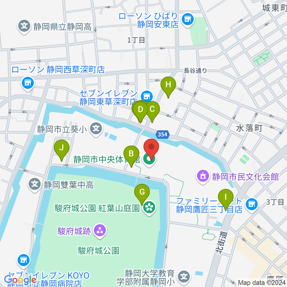 静岡市中央体育館周辺のカフェ一覧地図