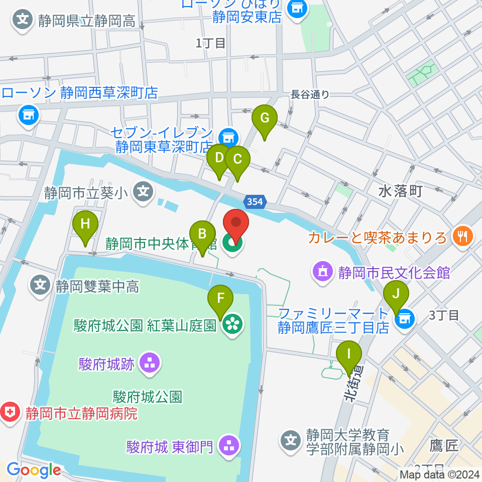 静岡市中央体育館周辺のカフェ一覧地図