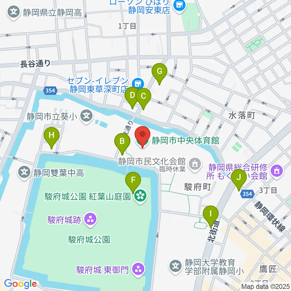 静岡市中央体育館周辺のカフェ一覧地図