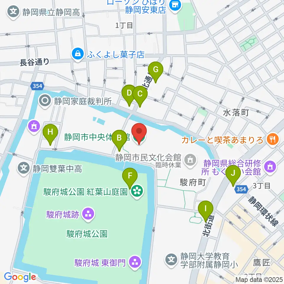 静岡市中央体育館周辺のカフェ一覧地図