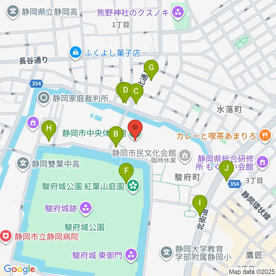 静岡市中央体育館周辺のカフェ一覧地図